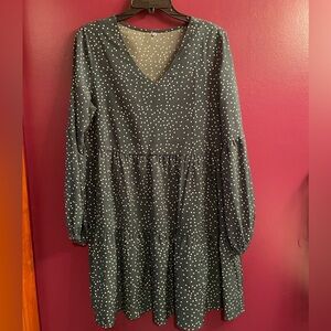 Dark Green with White Polka dot, long sleeved tunic tunic dress